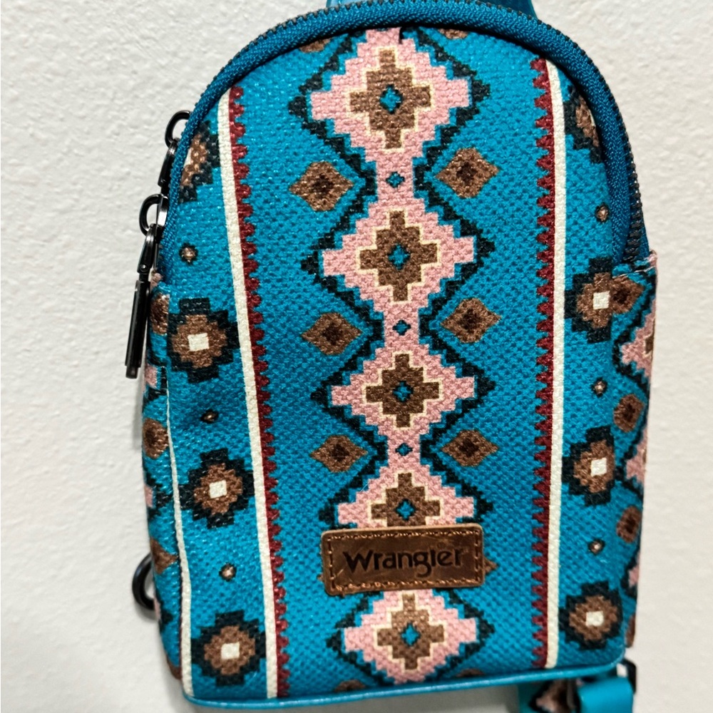 Wrangler Blue and Brown Geometric Crossbody Bag